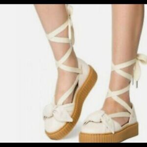 Puma Fenty beige leather creeper lace up with leather bow accent size 7.5